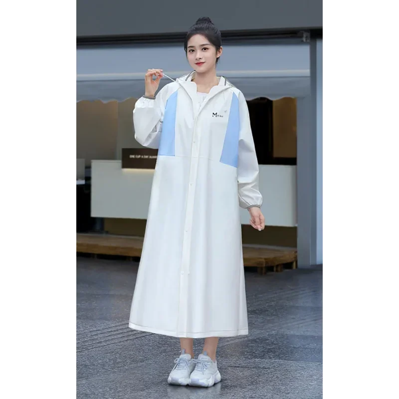 Single double long full body integrated cycling raincoat for electric motorcycle, battery car riding in rainstorm Qme White - Classic M