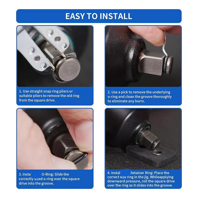A02F-2 Set 1/2Inch And 3/8Inch Impact Retaining Ring Clip With O-Ring For Electric Or Pneumatic Impact Wrenches Qme Black