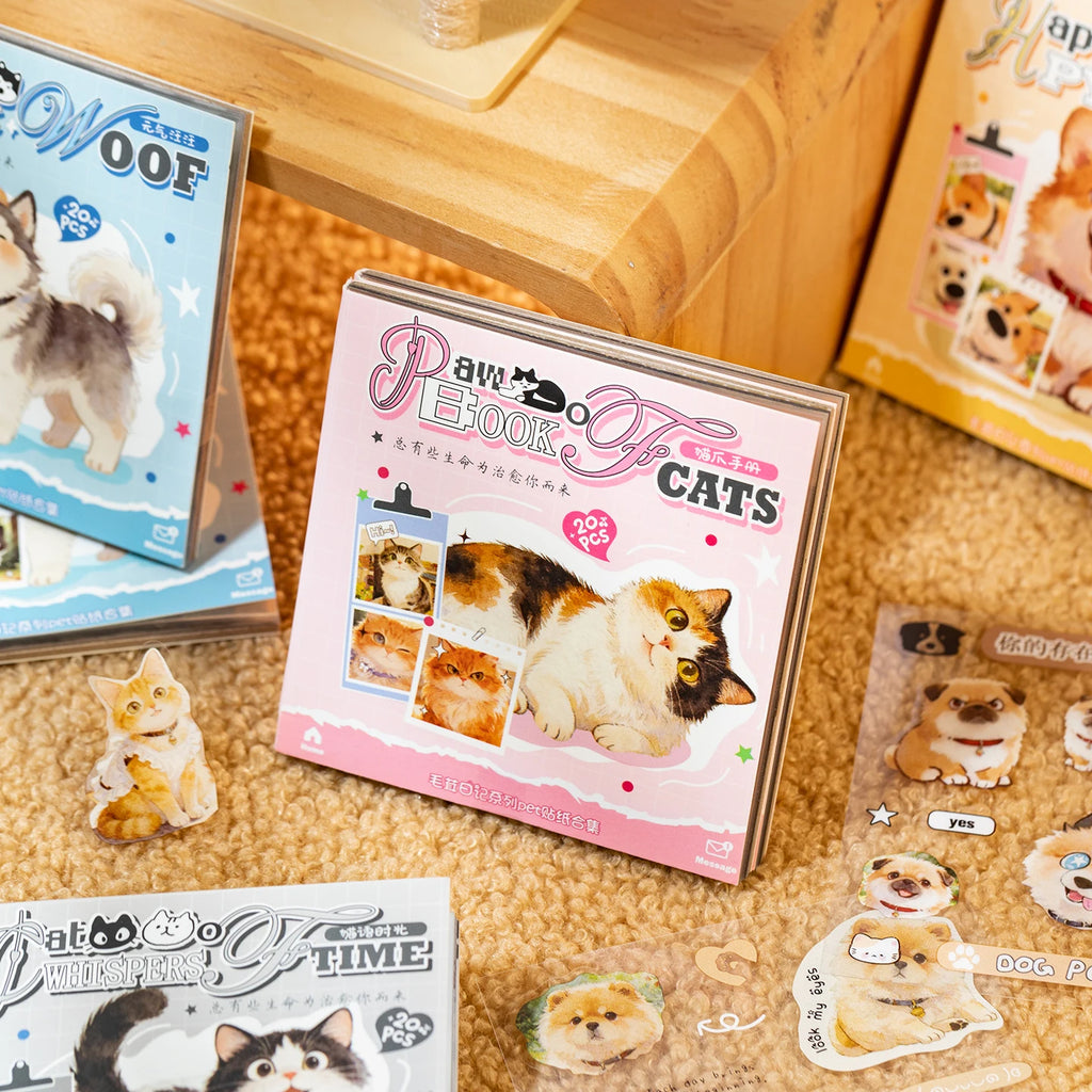 TIANZI 20/80 Pcs Cute Cat and Dog Theme PET Die cut Stickers book Retro Cartoon Handmade Scrapbooking Handbook Phone Stickers Qme