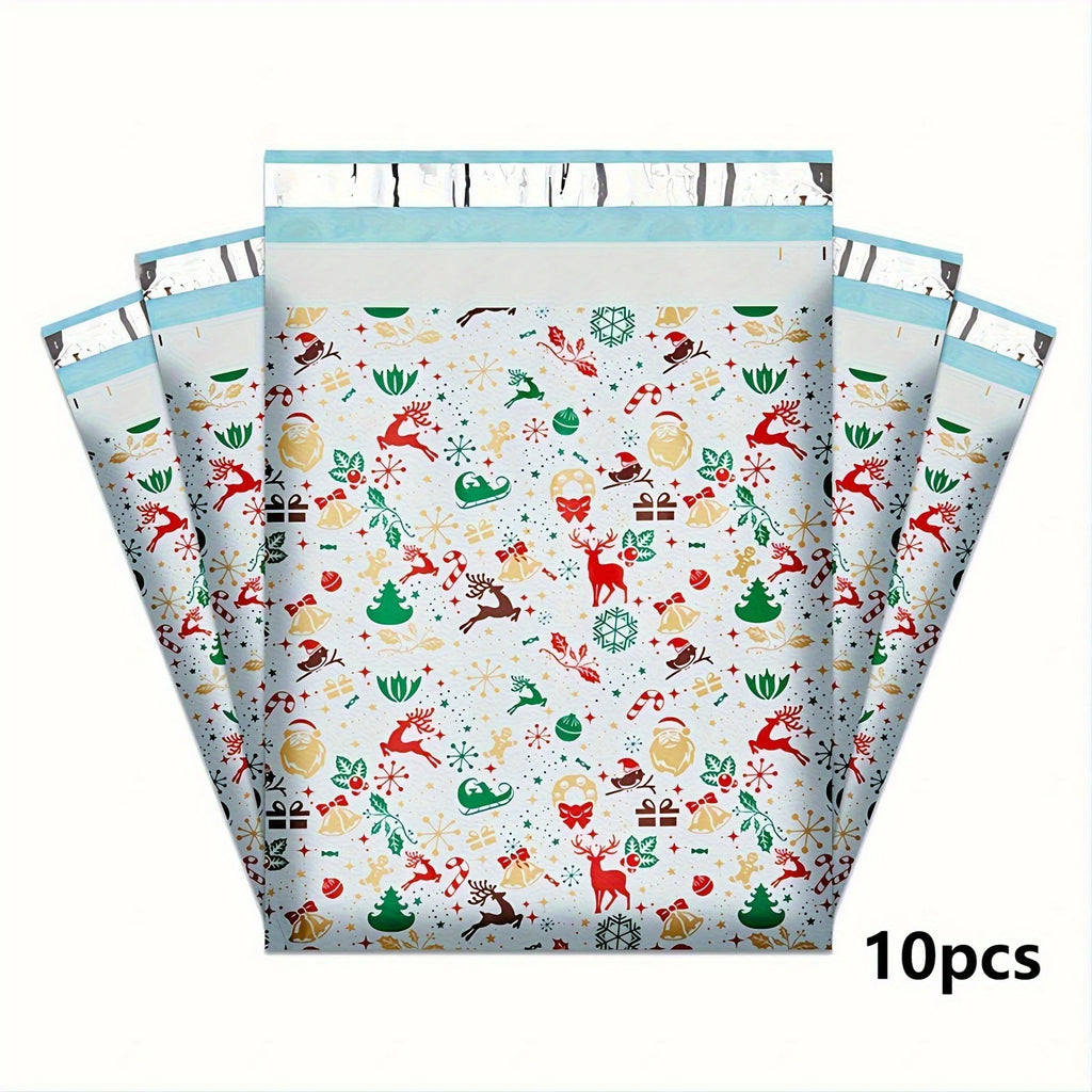 10 Christmas Reindeer Cartoon Mailing Bags, Waterproof Daily Office Gift Bags, Party Gifts, Holiday Mailing Bags, Holiday Prints Qme