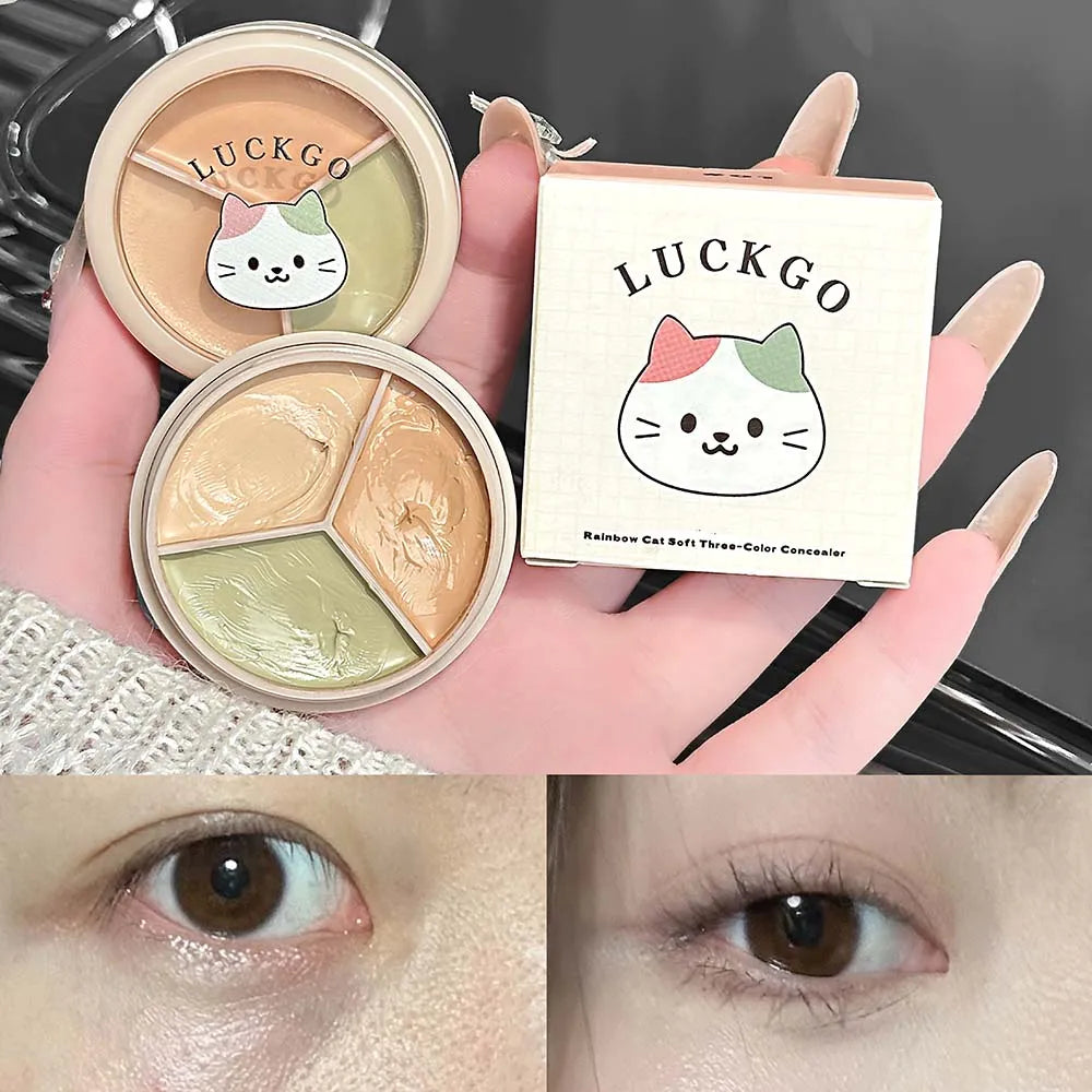 Olive Green 3-Color Concealer Palette Full Coverage Dark Circles Fine Lines Redness Cream Matte Brightening Under-Eye Makeup Qme