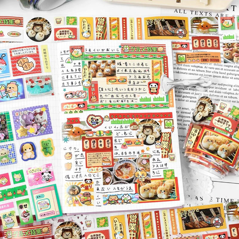 Sticker Tape 60mm*2m Japanese Food Tape Handbook Stationery DIY Handmade & Scrapbook Diary Decoration Die-Cut Tape Qme