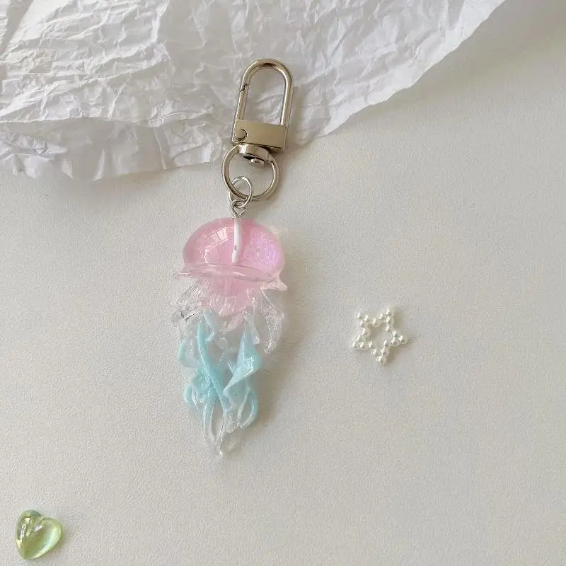 Creative Jelly Color Jellyfish Charm Keychain Y2K Beaded Pendant Phone Chain Car Hanging Decoration Bag Pendants Ornament Gifts Qme A14