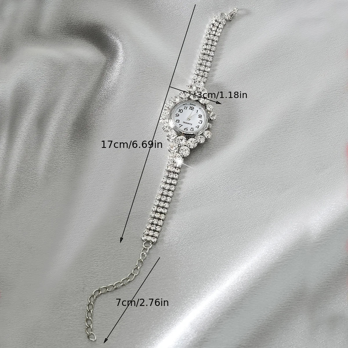 1pc Rhinestone Decor Quartz Watch Elegant Arabic Numeral Dial Wristwatch With Bracelet Design Watchband Qme