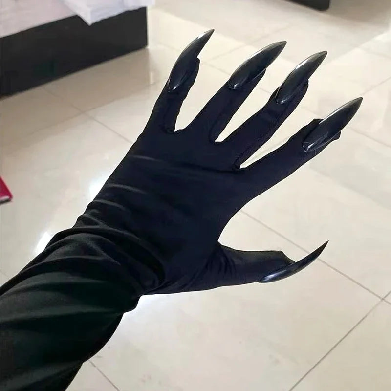Black Halloween Gothic Long Nails Cosplay Gloves Personality Stretch Qme