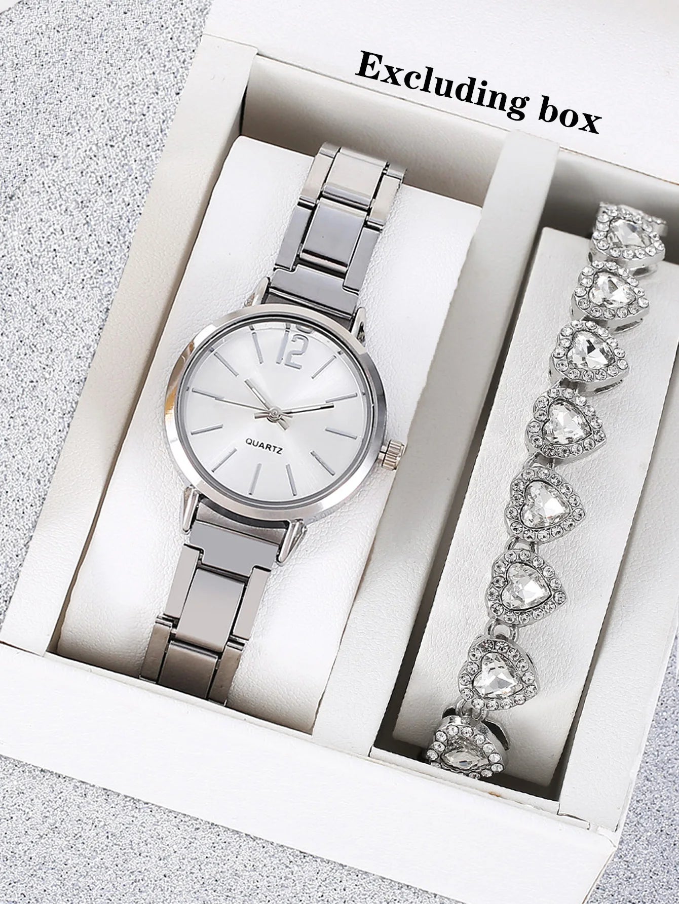 2-piece fashionable and trendy women's slim and narrow watches, simple and versatile, student women's quartz watch set Qme Silver No