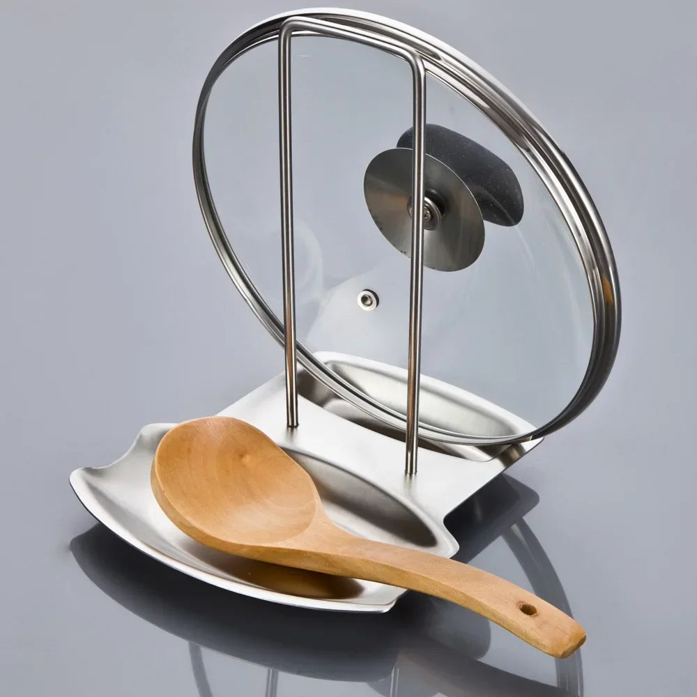 Stainless Steel Pan Pot Rack Cover Lid Rack Stand Spoon Holder Unique Design Holder Kitchen Tool Pot Lid Holder Spoon Rest Qme