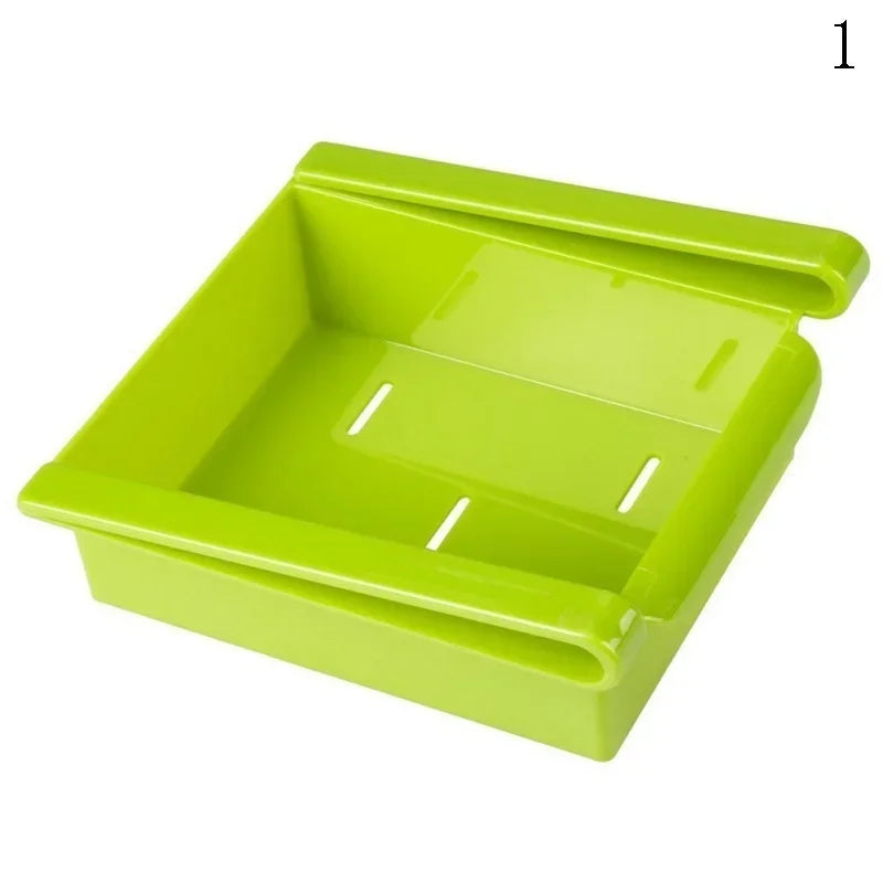 Slide Kitchen Fridge Freezer Space Saver Organizer Storage Rack Shelf Holder Kitchen Refrigerator Storage Box Food Container Qme Green