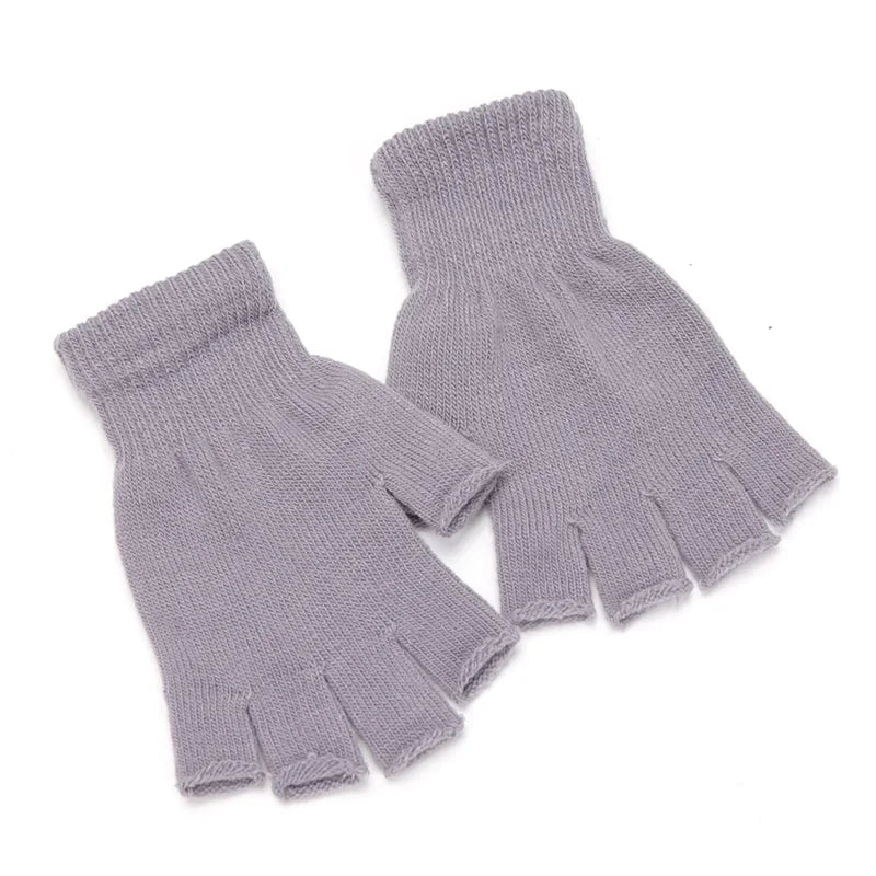 New Black Half Finger Fingerless Gloves for Women and Men Knit Wrist Cotton Pink Hand Gloves Winter Warm Workout Work Mittens Qme GRAY One Size