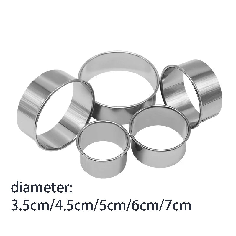 5PCS Round Stainless Steel Biscuit Mold Dumpling Skin Cutting Mold DIY Biscuit Pastry Cake Baking Tools Kitchen Baking Gadget Qme Round