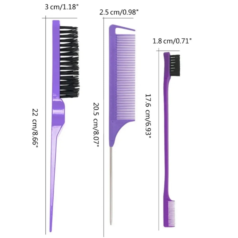 Slick Back Hair Brush Bristle Teasing Comb Women Black Qme