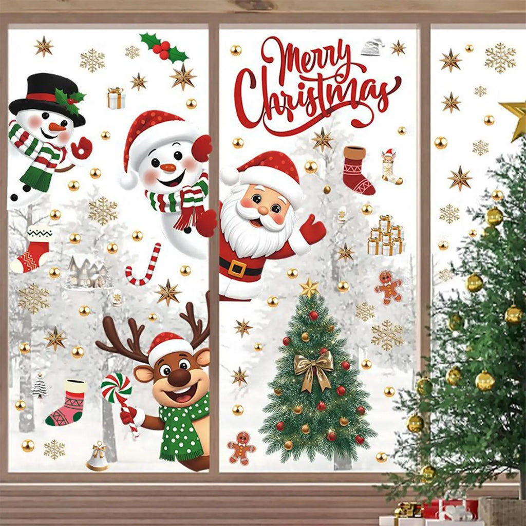 Christmas Window Decals Santa Claus Tree Snowflake Reindeer Snowman Qme