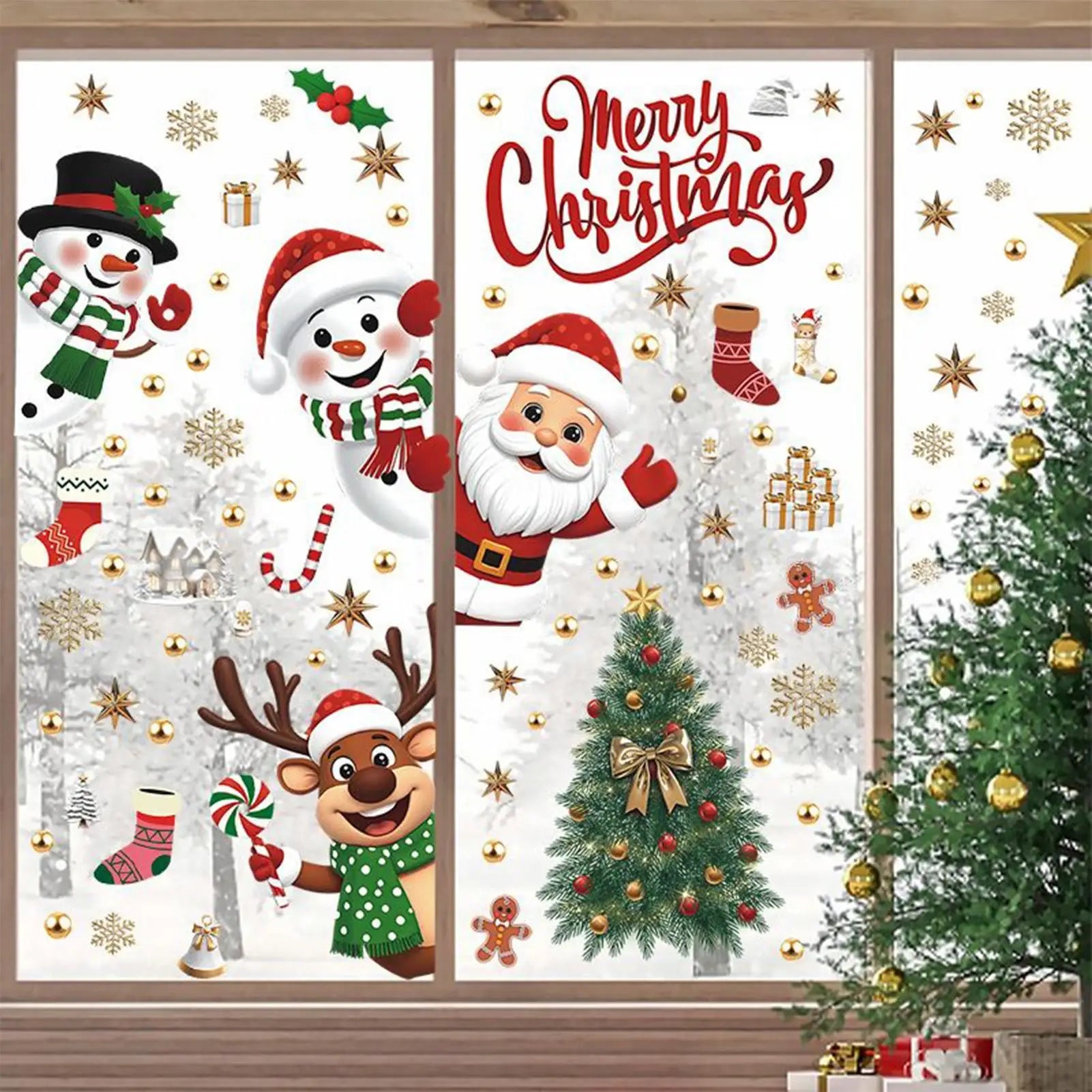 Christmas Window Decals Santa Claus Tree Snowflake Reindeer Snowman Qme