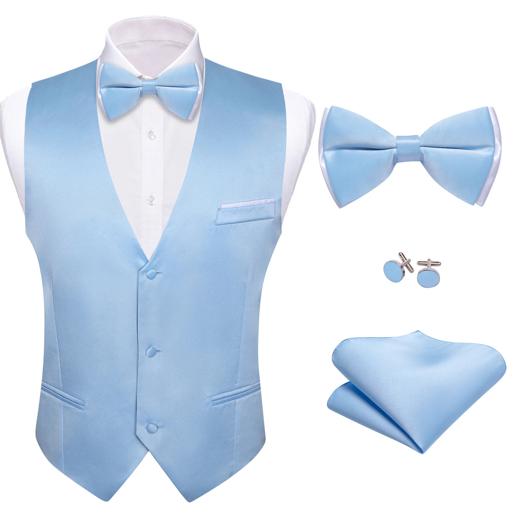 Elegant Satin Waistcoat Matching Bow Tie Men Multicolor Choice Ideal Qme MJ-2776 S