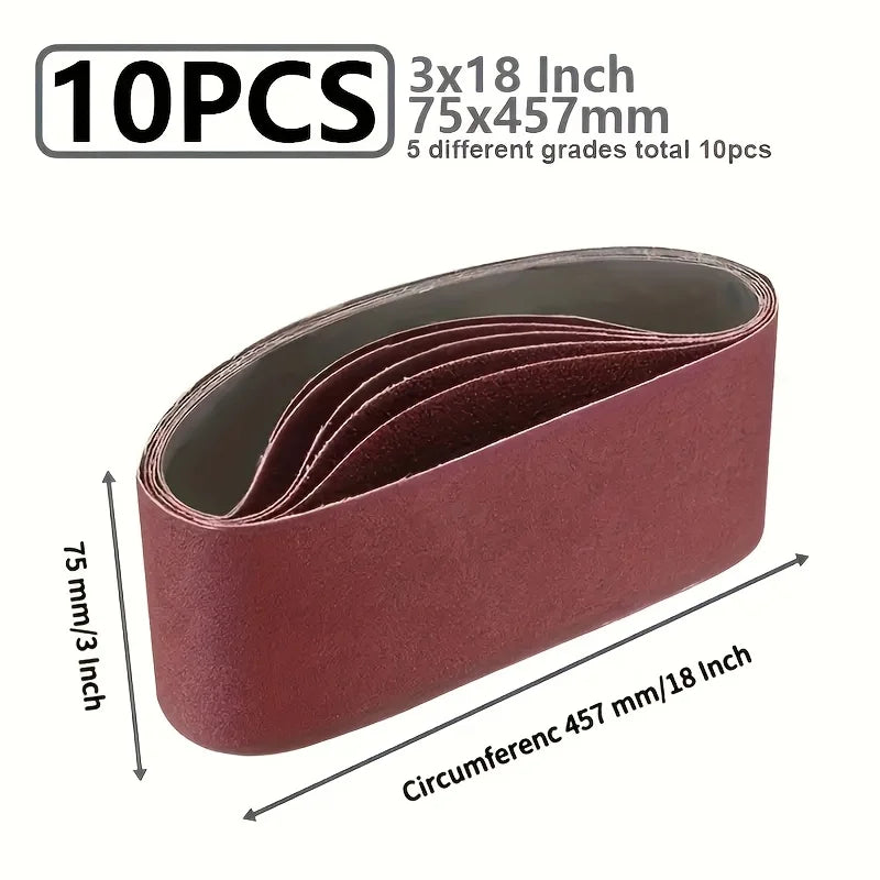 10 pieces of 457 * 75 wood metal polishing abrasive belt, different particle sizes P80P120P150P240P400, 2 pieces of each particl Qme