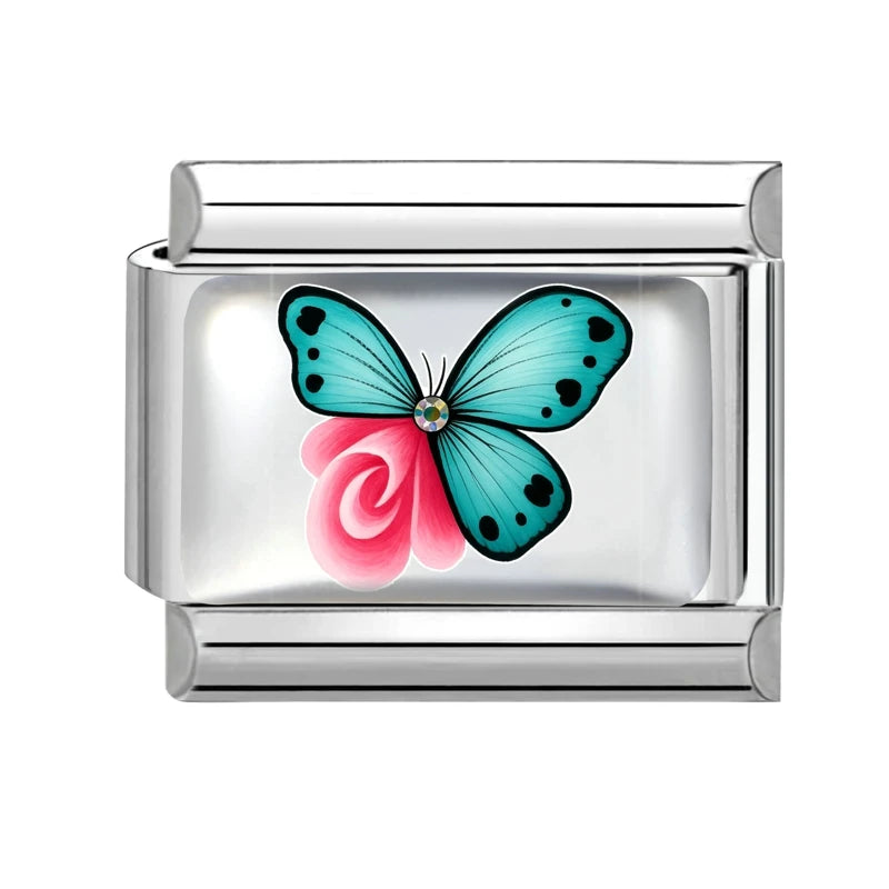 Hot Selling Heart Blue Series Butterfly Fruits Italian Charm Link Fit 9mm Stainless Steel Bracelet Making DIY Beads Jewelry Gift Qme Style 22