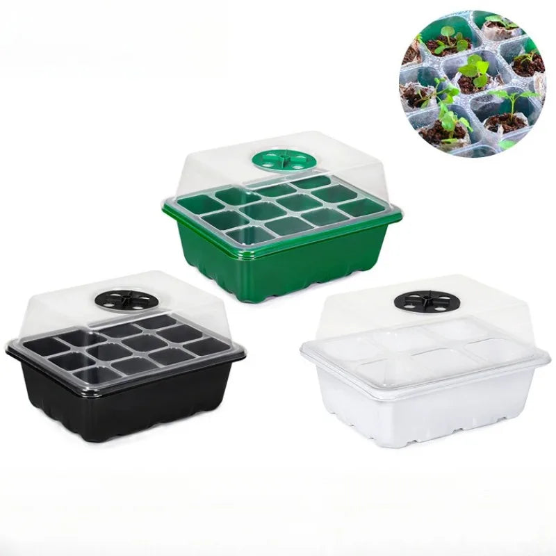 12 Hole Plastics Plant Pots Grow Box Seedling Gardening Sowing Tray Qme
