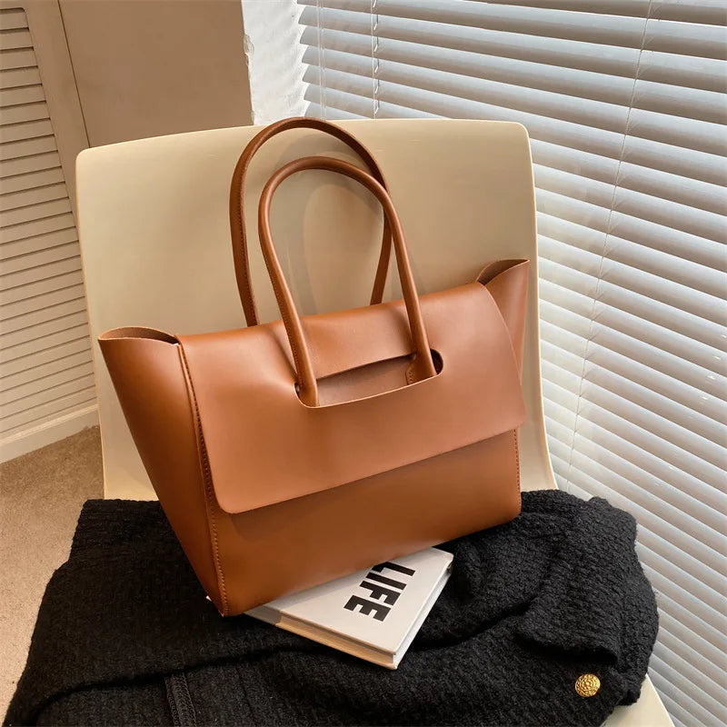 Female Tote Bag Korean Version Handbag Premium Trendy Retro Commuter Qme Chocolate