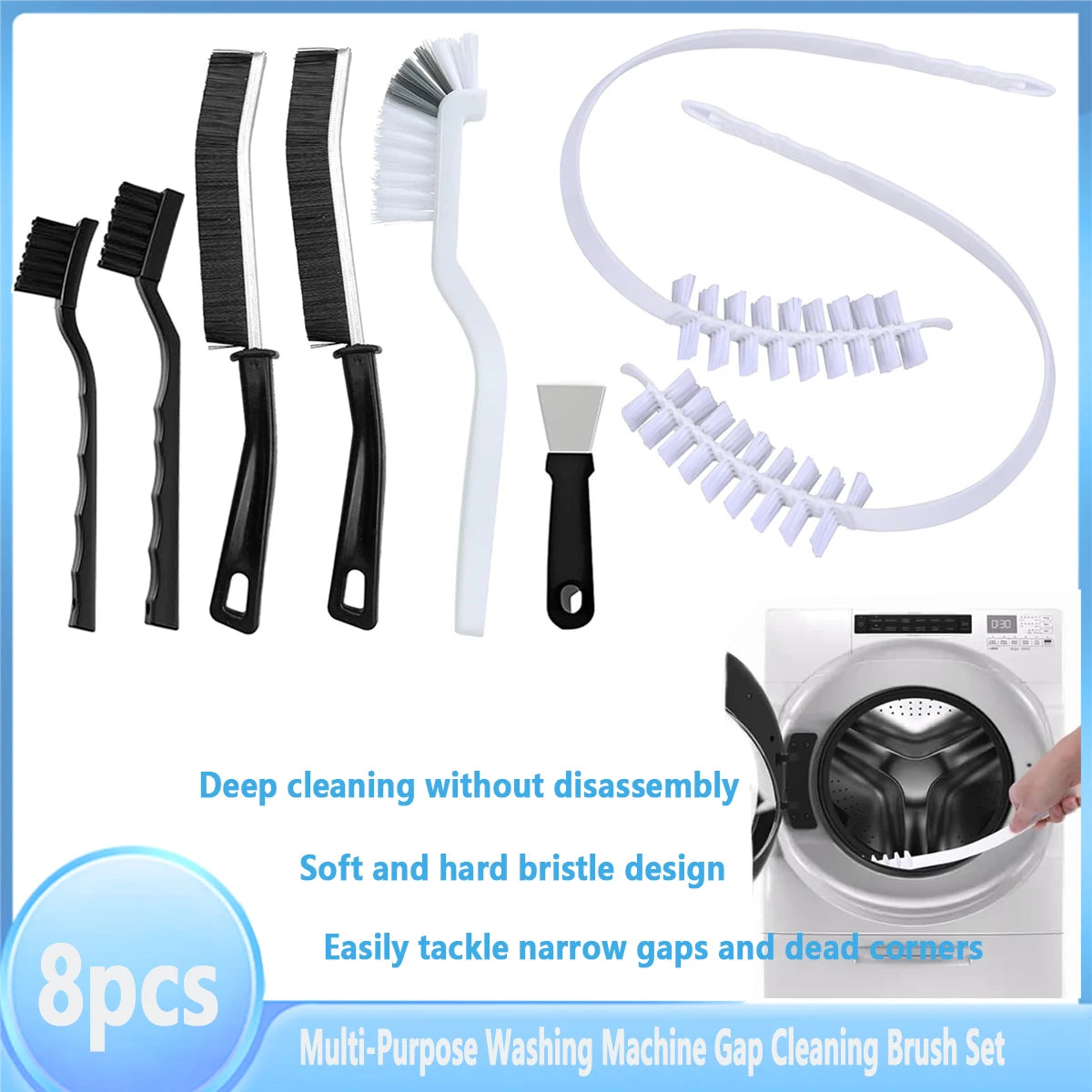 Washing Machine Cleaning Brush,Dryer Vent Cleaner Kit,Crevice Brush for Bathroom, Shower & Kitchen Household Cleaning Tools Qme M-Brush-8
