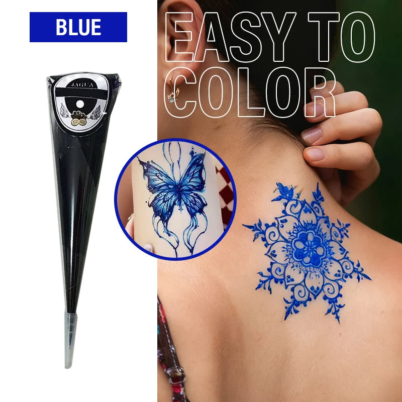 Henna Temporary Tattoo Non-toxic Cone Body Paint Brown Paste Qme Blue