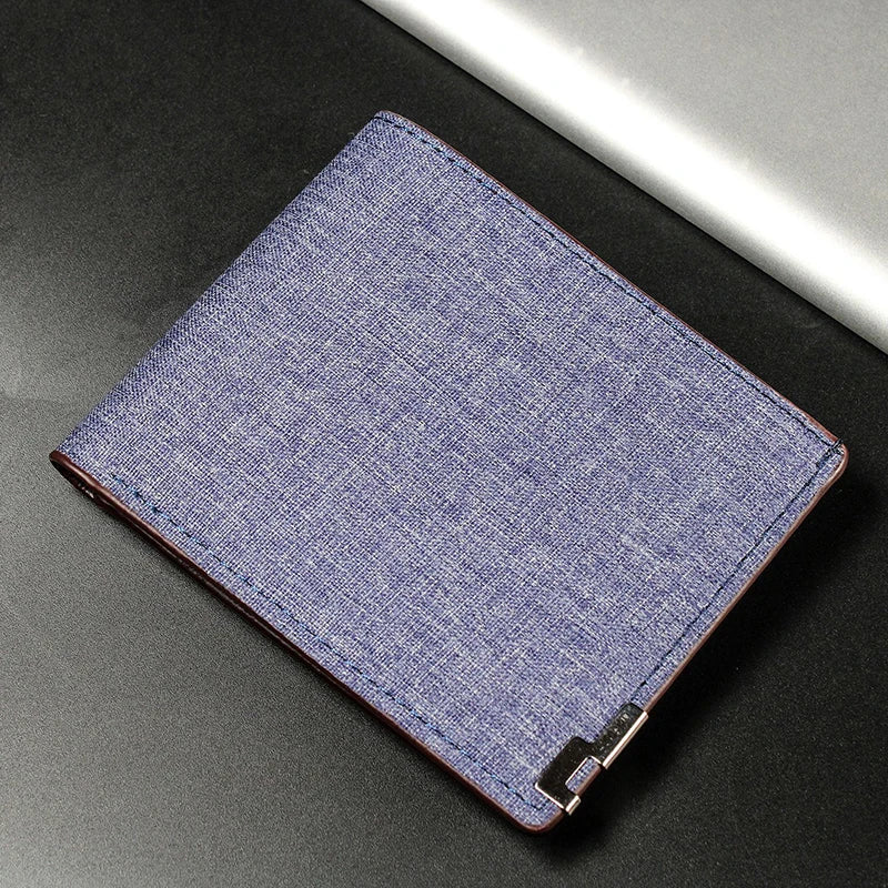 Denim Leather Storage Wallet Men Multi-functional Money Clip Simplified Coin Purse Large-capacity Multi-layer Storage Bags Qme Blue