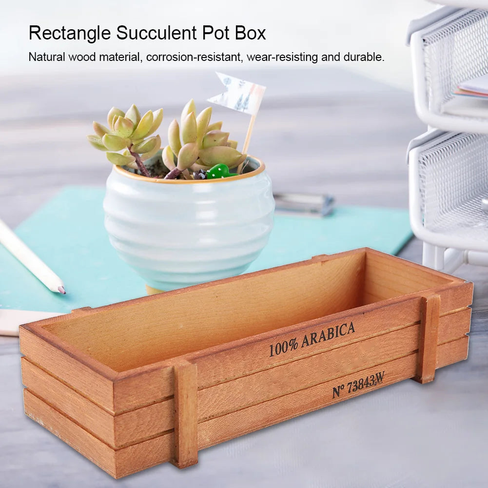 Vintage Wood Flower Planter Box Rectangle Succulent Pot Desktop Storage Tray Rustic Wooden Plant Holder Home Decor Qme