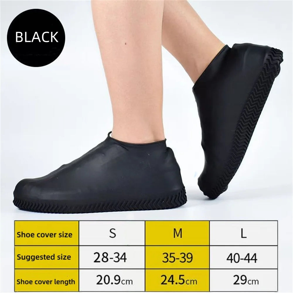 Waterproof Rain Shoes Covers Reusable Non-slip Wear-resistant Rain Footwear Covers Outdoor Adult Children Portable Elastic Boots Qme black M