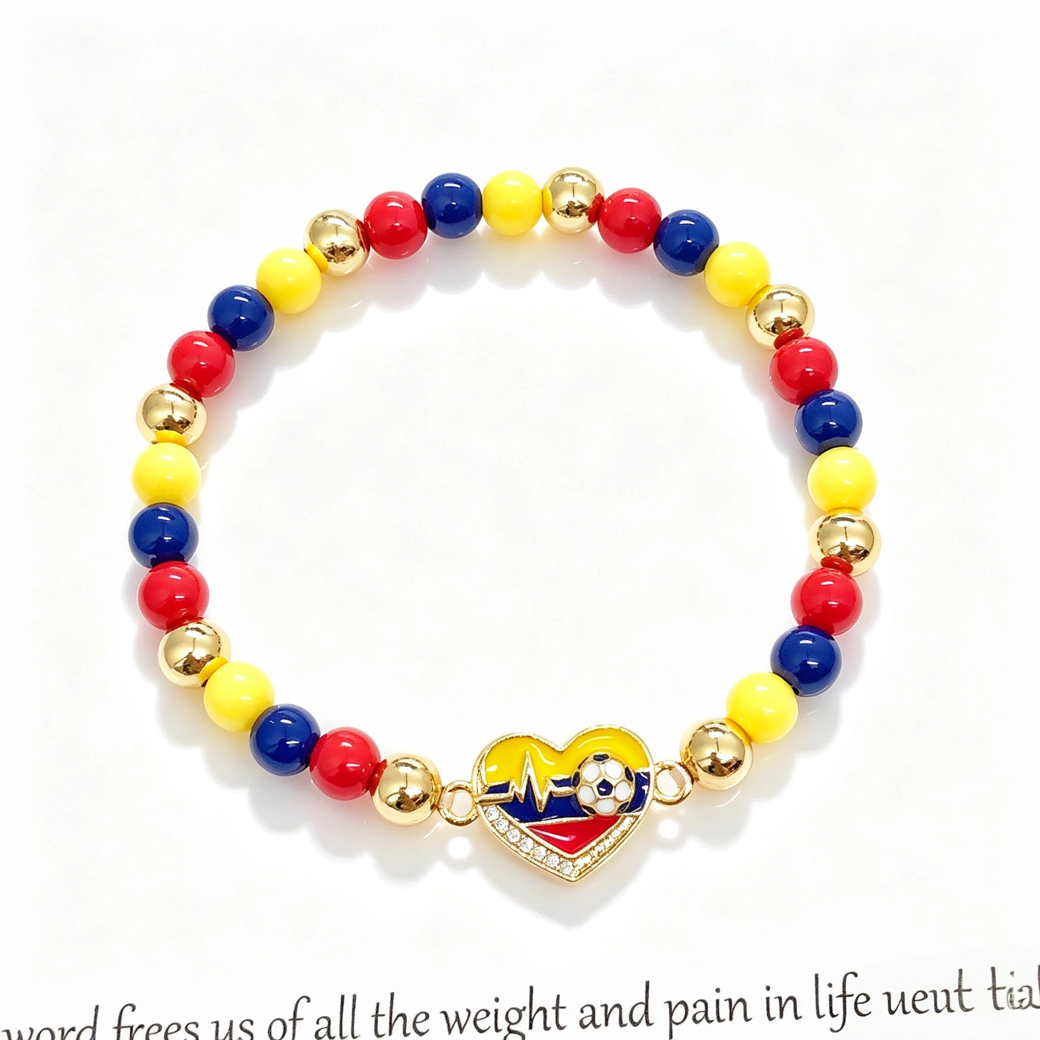 New Enamel Art Gold Plated Venezuela Mexico Colombia Flag Beaded Stretch Bracelet for Men Women Holiday Anniversary Jewelry Qme 10 18cm