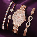 4 Pieces Fashionable Luxury Women's Watch Set with Rhinestone Roman Numbers Round Dial Watch Quartz Bracelet Perfect Gift Set Qme Rose Yes