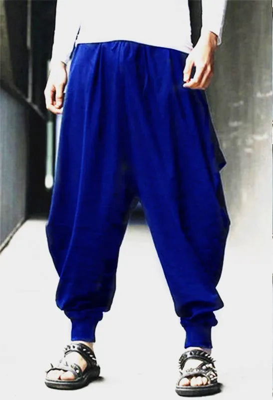 B Men Pants Solid Color Drawstring Joggers Casual Male Harem Pants Streetwear Loose Fashion Leisure Trousers Men S-5XL Qme sapphire blue XXXL