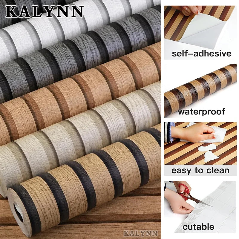 Wood Grating Wallpaper Self-adhesive Removable Peel Stick Wall Paper Qme