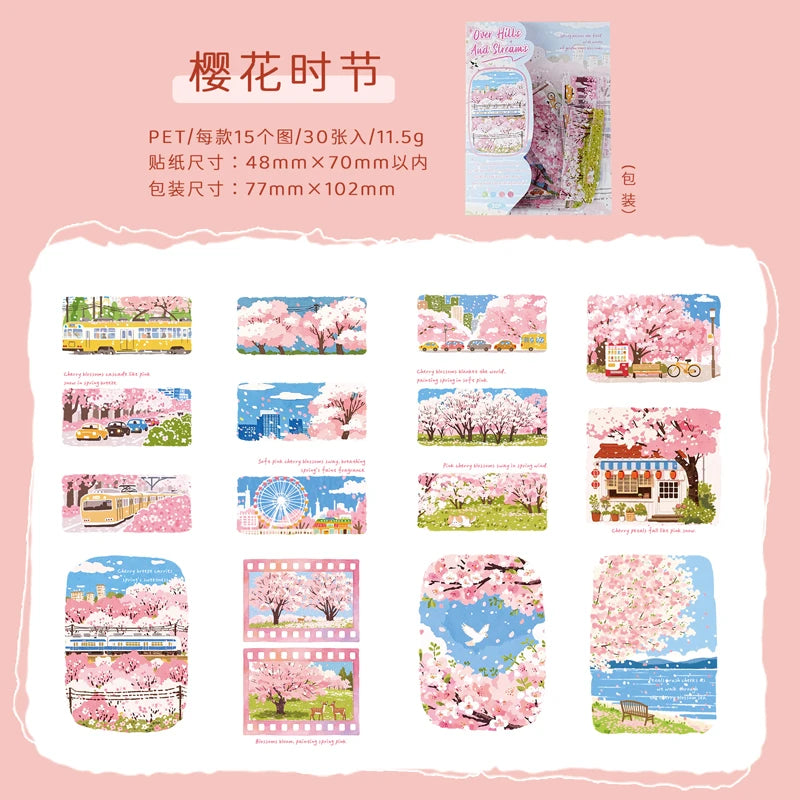 TIANZI 30 sheets City Landscape PET Stickers Pack for Art Collage Junk Journal DIY Scrapbooking Aesthetic Stationery Collection Qme D