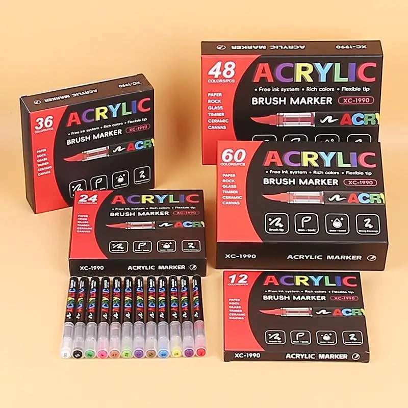 Acrylic Brush Markers Non Toxic Rich Colors Drawing Crafting Paper Qme