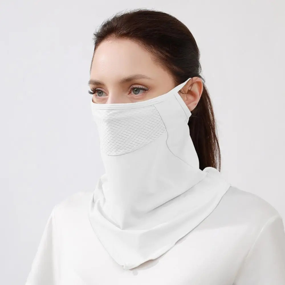 Solid Color Ice Silk Mask Summer Face Scarves UV Protection Face Cover Face Shield Hanging Ear Sunscreen Face Scarf Hiking Qme white