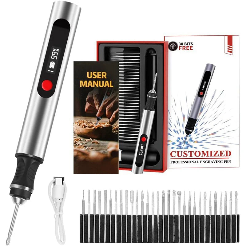 Portable Electric Engraving Pen Kit Mini USB Cordless Rotary Tool Multifunctional Stone Wood Metal Carving Pen DIY Hand Tools. Qme