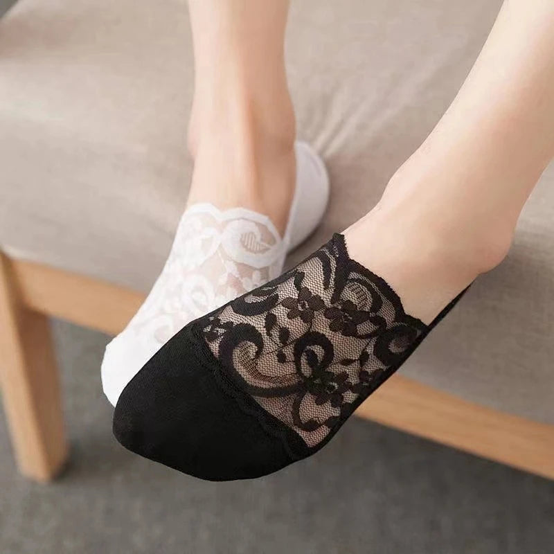 New Women Socks Slippers Non-slip Breathable Cute Lace Invisible Socks Sexy Non-slip Cool Thin Socks Fashion Black Boat Socks Qme