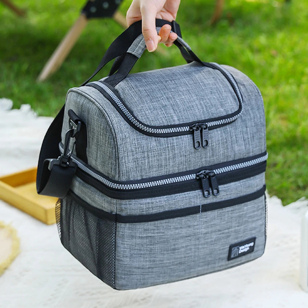 Lunch Box Double Deck Outdoor Picnic Bag Portable Thermal Lunch Bag for Work Outdoor Beach Trips Qme