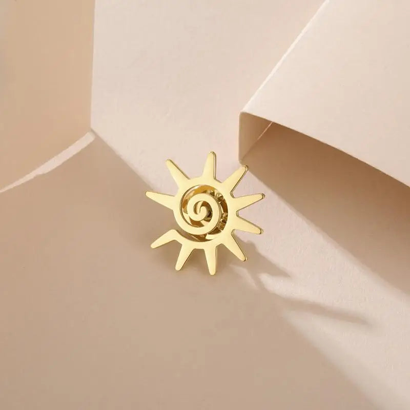 Stainless Steel Sun Brooch Lapel Pin for Women Trendy Suit Badge Accessory Backpack Fashion Essentials Qme