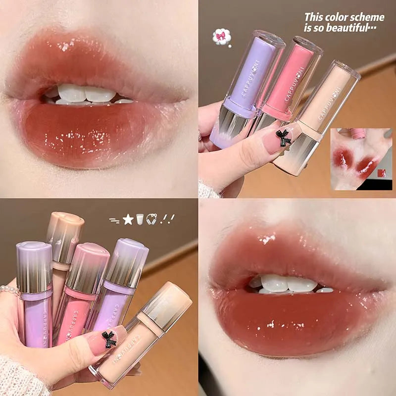 Strawberry Lip Gloss Glass Mirror Shine Lip Tint Hydrating Long Lasting Lip Makeup Non-Sticky Water Glossy Liquid Lipsticks Qme