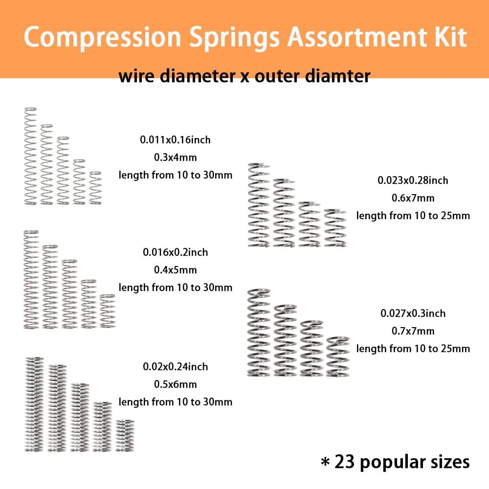 200/300PCS Stainless Steel Compression Spring Assortment Mechanical Electronics Repair DIY Hardware Tools Steel Galvanized Qme