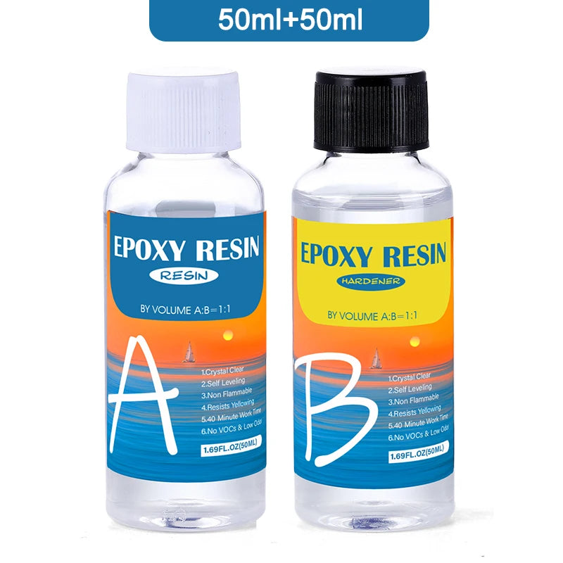 Epoxy Resin Crystal Clear Kit Easy Mix 1:1 Coating and Casting Resin for Table Top, Molds, Tumbler Crafts, Painting, Jewelry DIY Qme 50ml 50ml