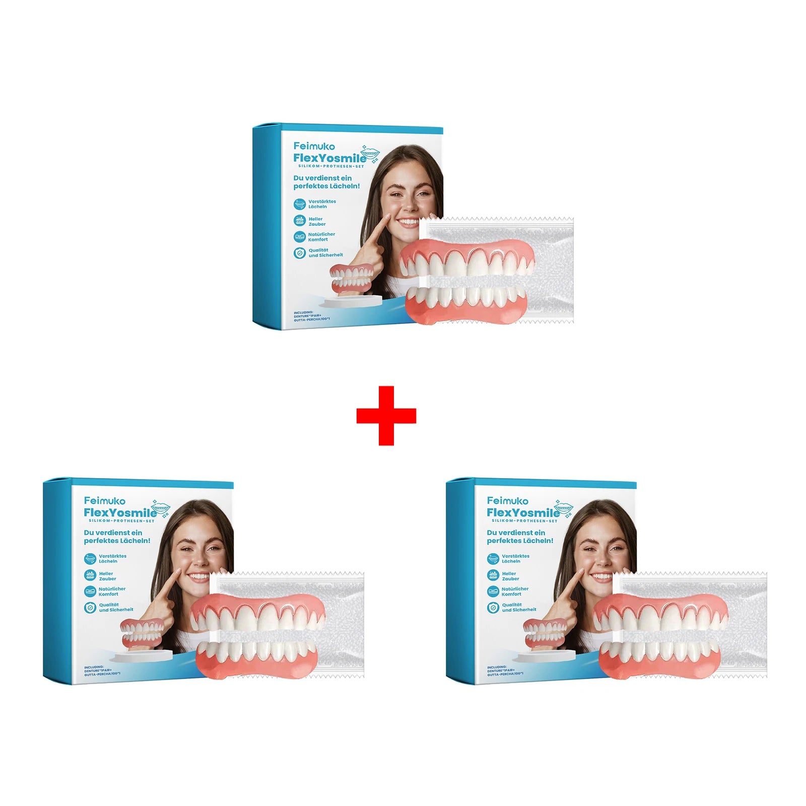 Silicone Dentures Full Natural False Teeth Braces Fit Gum Protection Qme 3Set Boxed
