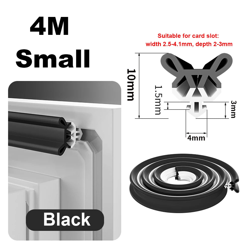 1-4Pcs Window Sealing Strip 4M/Roll Soft TPE Draft Stopper Card Slot Multi-layer Seal Plastic Steel Window Weatherstripping Qme Small Black 3pcs