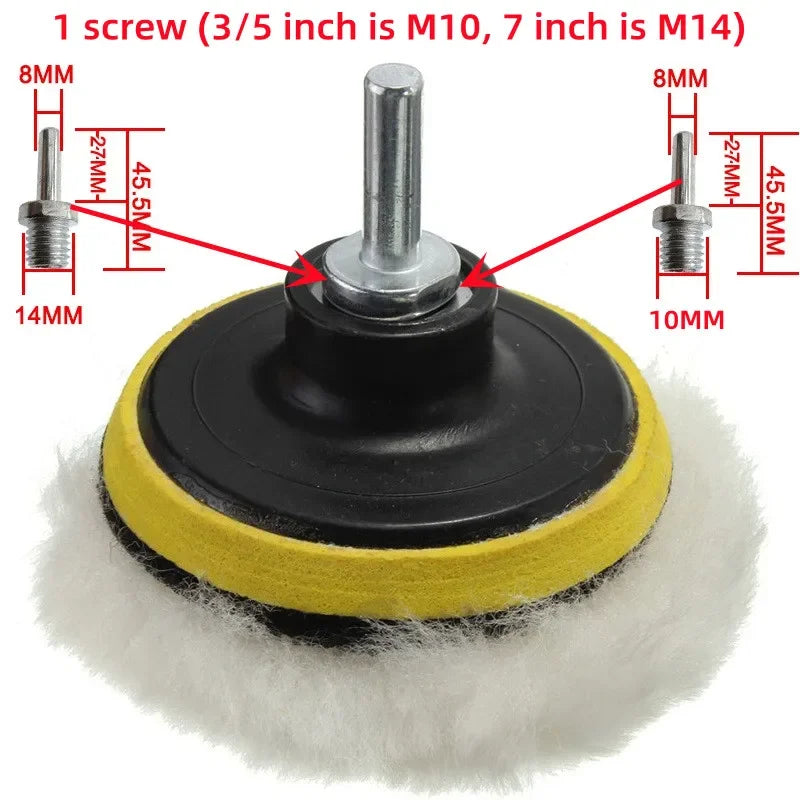 Buffing Pad Set Thread 3/5/7inch Auto Car Repair Polishing pad Kit for Car Polisher+Drill Adaptor Power Tools accessories Qme