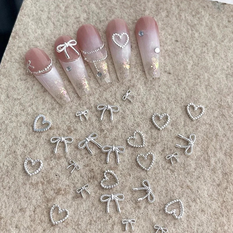 Alloy Bowknot Love Nails Art Charms Decorations 3D Luxury Metal Qme