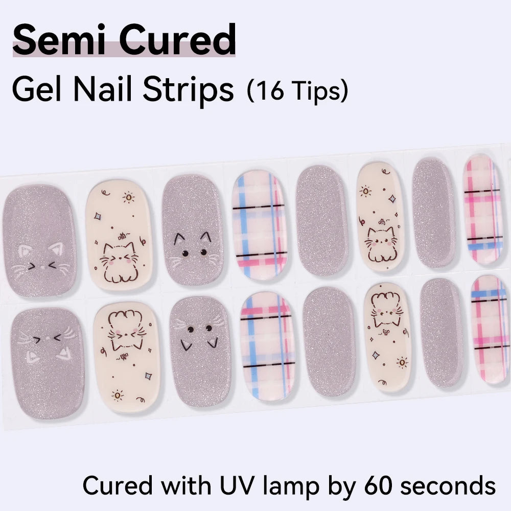 16Tips Cute Cartoon Semi Cured Gel Nail Strips French Cherry Soccer Qme NF250022
