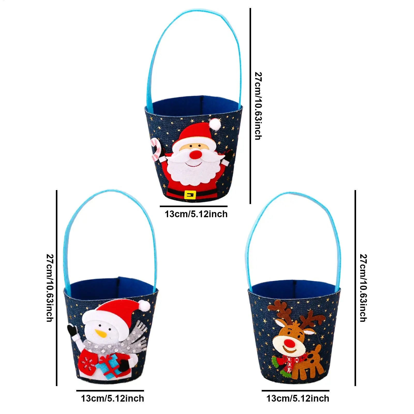Christmas Candy Bags 3-Piece Cookie Goodie Bucket Festive Party Qme