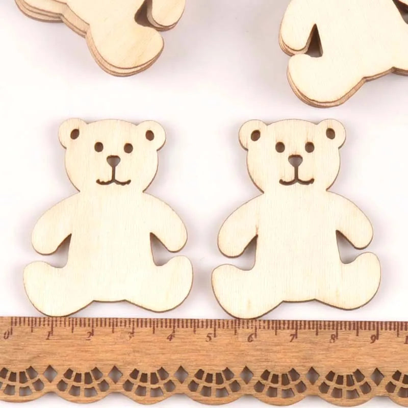 10pcs 41x48mm Bear Pattern Wood DIY Crafts Scrapbook DIY For Home Decor Natural Wooden Ornaments Accessories Embellishment m1757 Qme