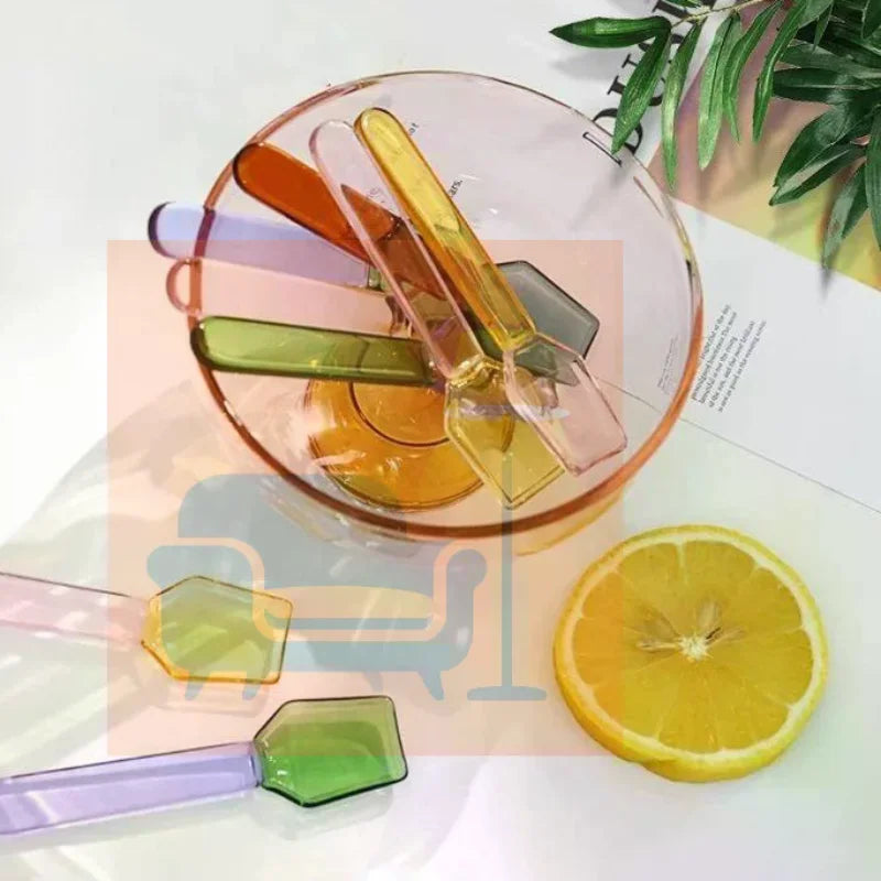 Cute Style Colorful Glass Dessert Spoon Heat Cold Resistance INS Style Ice Cream Spoon Short Handle Coffee Spoon Ice Cream Qme