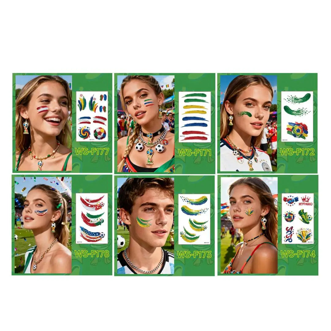 A 10PCS new painted graffiti football tattoo sticker carnival football peripheral game fans DIY decorative tattoo sticker Qme 6pcs WS-F171F178